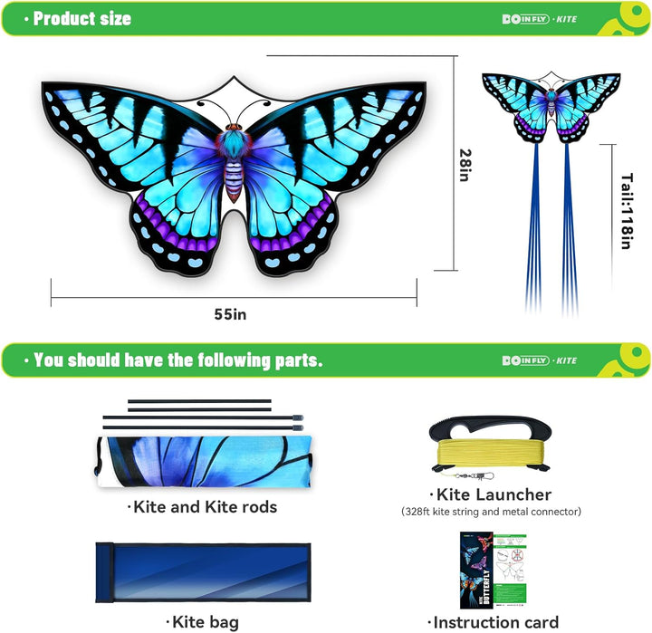 Kite-Butterfly Kites for Kids and Adults, Easy to Fly for Beginner, Durable and Eye- Catching Design, Beach Kites for Family Trip ＆ Outdoor Games and Activities （Blue）