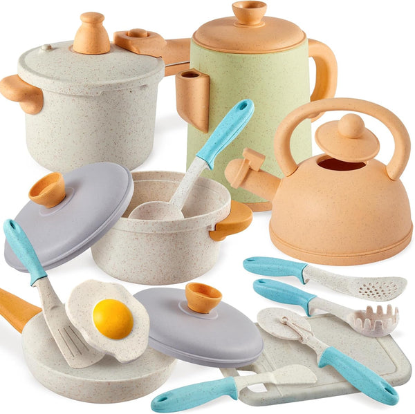Pretend Play Kitchen Accessories Toys Set, Cookware Pots and Pans Cooking Utensils Playset Gifts for 3 4 5 Years Old Kids Girls Boys Toddler