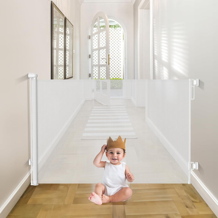 Retractable Baby Gates Extra Wide | 55" Wide X 38" Tall Dog Gates for Stairs | Indoor/Outdoor Use | Child Gates for Doorways, Deck, Porch, Hallways, Patio - Gray
