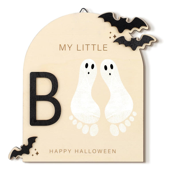 Baby'S First DIY Footprint Art Wooden Milestone Card Keepsake Little Boo Sign Nursery Decorative Ornaments for Baby Shower Newborn Photoshoot Prop(Halloween Classic)