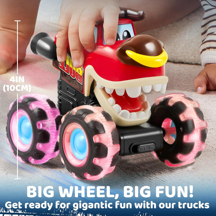 3 Pack Monster Truck Toy - Motion Activated Light-Up Cars for Toddlers - Monster Treads Lightning Wheels - Baby Toy Present - Press & Go Cars for Boys Girls Birthday Gifts