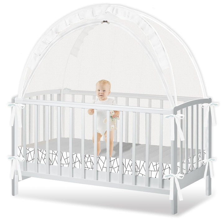 Crib Tent to Keep Baby from Climbing Out - Crib Net to Keep Baby in - Pop up Breathable Cribs Cover - Canopy with Upgrade Strong Mesh and Durable Zipper (Grey, Lager)