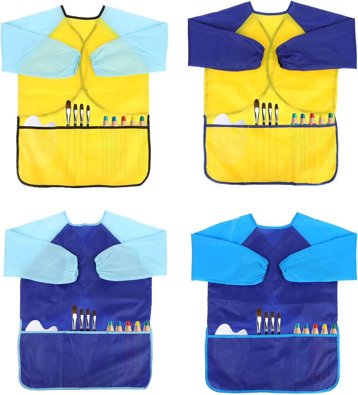 Kids Art Smocks 2 Pack Dinosaur Painting Apron for Children Waterproof Artist Smock with Long Sleeve and 3 Pockets for Age 3-8 Years