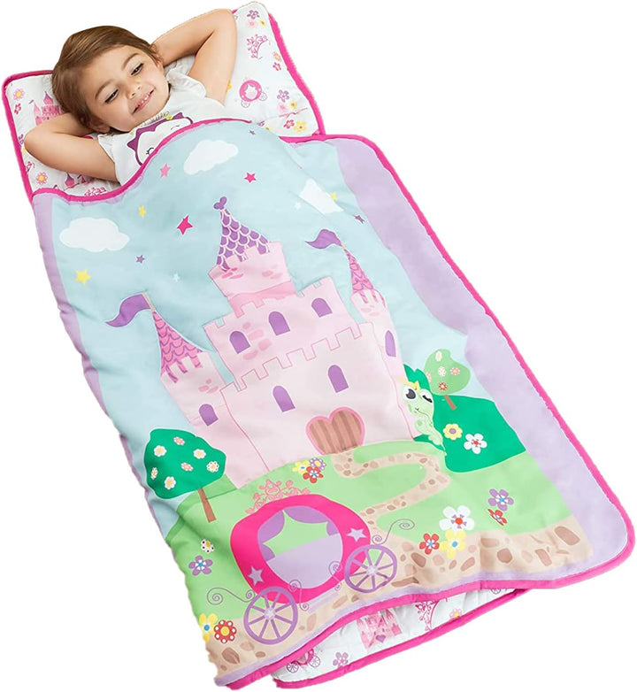 Toddler Nap Mat with Removable Pillow -Underwater Mermaids- Carry Handle with Fastening Straps Closure, Rollup Design, Soft Microfiber for Preschool, Daycare Sleeping Bag, Ages 2-6 Years