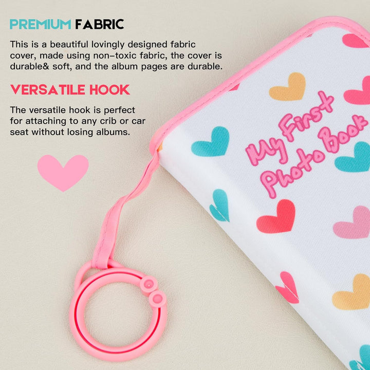 Baby Photo Book Holds 21 4X6 Photos, My First Photo Album for Baby or Toddler, "Love" Baby Photo Book Soft No Hard Edges, Cute Book Gift for Baby Shower Newborns Family Photos (Pink)