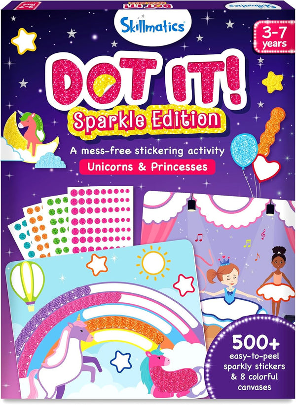 Dot It Sticker Art - Unicorns & Princesses, 500+ Sparkly Stickers, Mess-Free Fun for Kids, DIY Scrapbooking Craft Kits, Travel Toys, Gifts for Ages 3, 4, 5, 6, 7