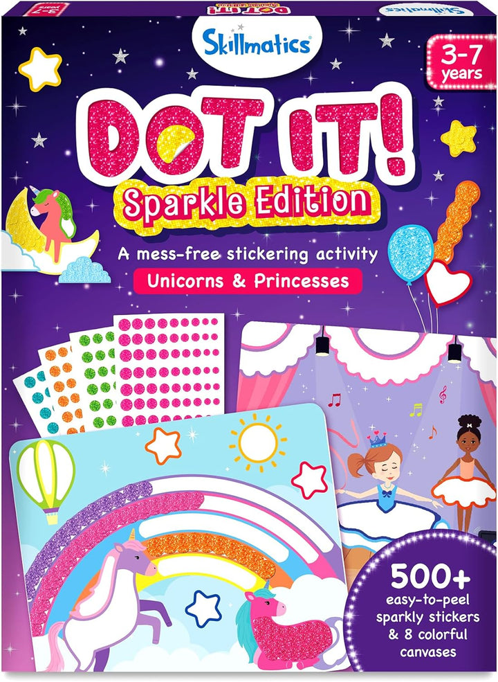Dot It Sticker Art - Unicorns & Princesses, 500+ Sparkly Stickers, Mess-Free Fun for Kids, DIY Scrapbooking Craft Kits, Travel Toys, Gifts for Ages 3, 4, 5, 6, 7