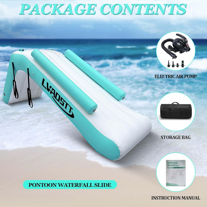Pontoon Waterfall Slide, Inflatable Water Boats Slide Island for Adults Kids Summer Lake Party