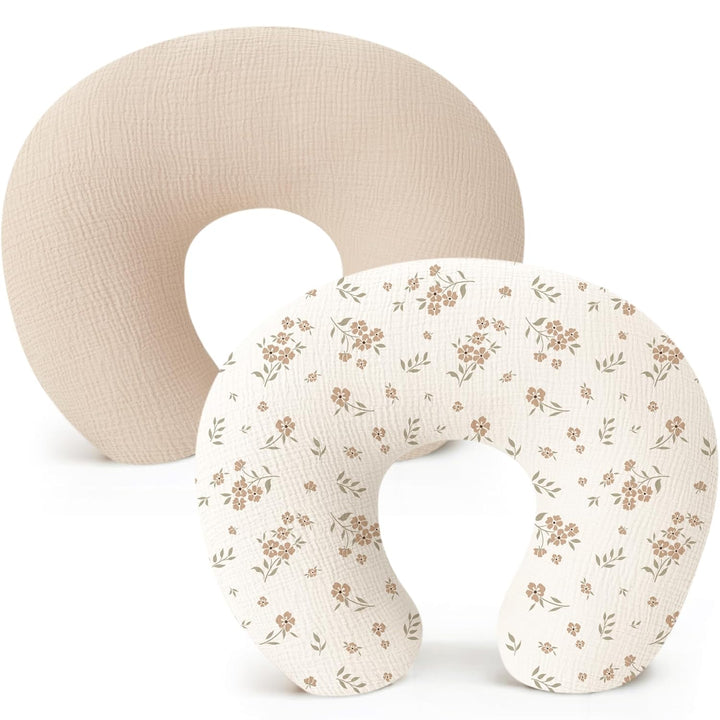 2-Pack Muslin Nursing Pillow Covers, Soft & Adorable Nursing Covers for Breastfeeding Pillows, Slipcovers for Newborn Boys & Girls(Pink, Floral)