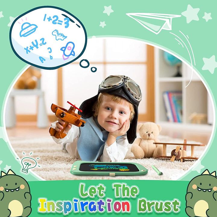 8.5 Inch LCD Doodle Board Tablet Toy - Green Dinosaur Drawing Pad for Kids 2-6 Years Old - Christmas and Birthday Gifts