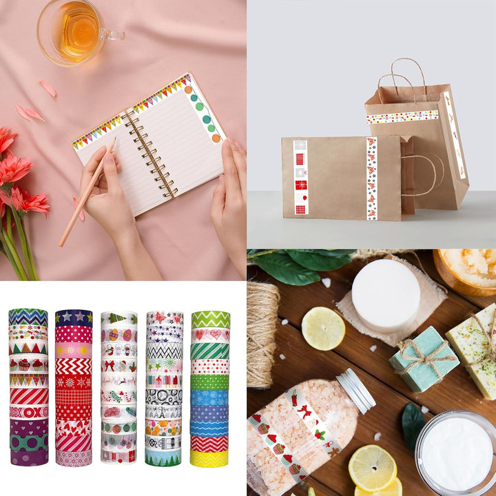 50 Rolls Cute Washi Tape Set for Journaling, 15Mm Wide Translucent Writable Decorative Adhesive Tape for Bullet Scrapbook Book Planner Crafts, Strong Adhensive, Easy to Tear & Cut
