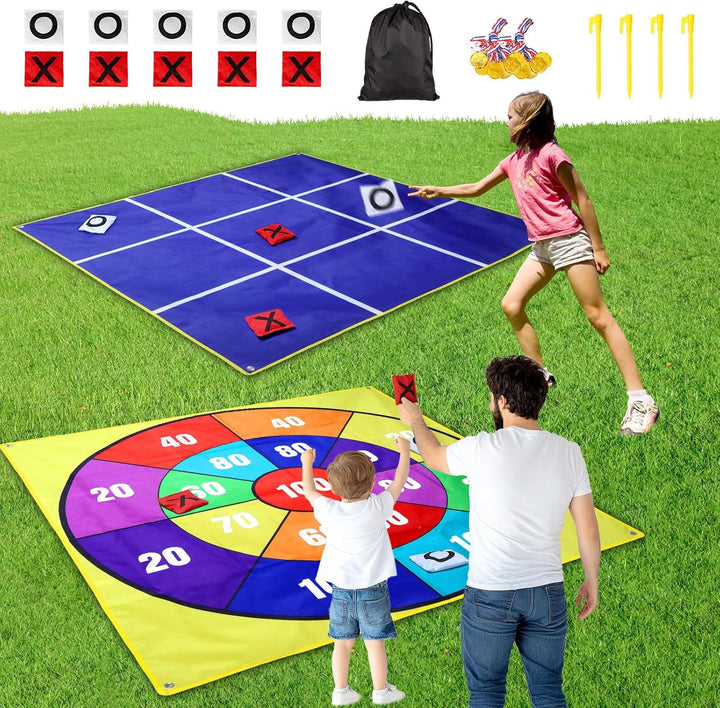 Outdoor Giant Tic Tac Toe Bean Bag Toss Games for Kids Adults Family, Large outside Lawn Yard Backyard Carnival Field Day Game, Beach Picnic Camping Birthday Party Family Reunion Games