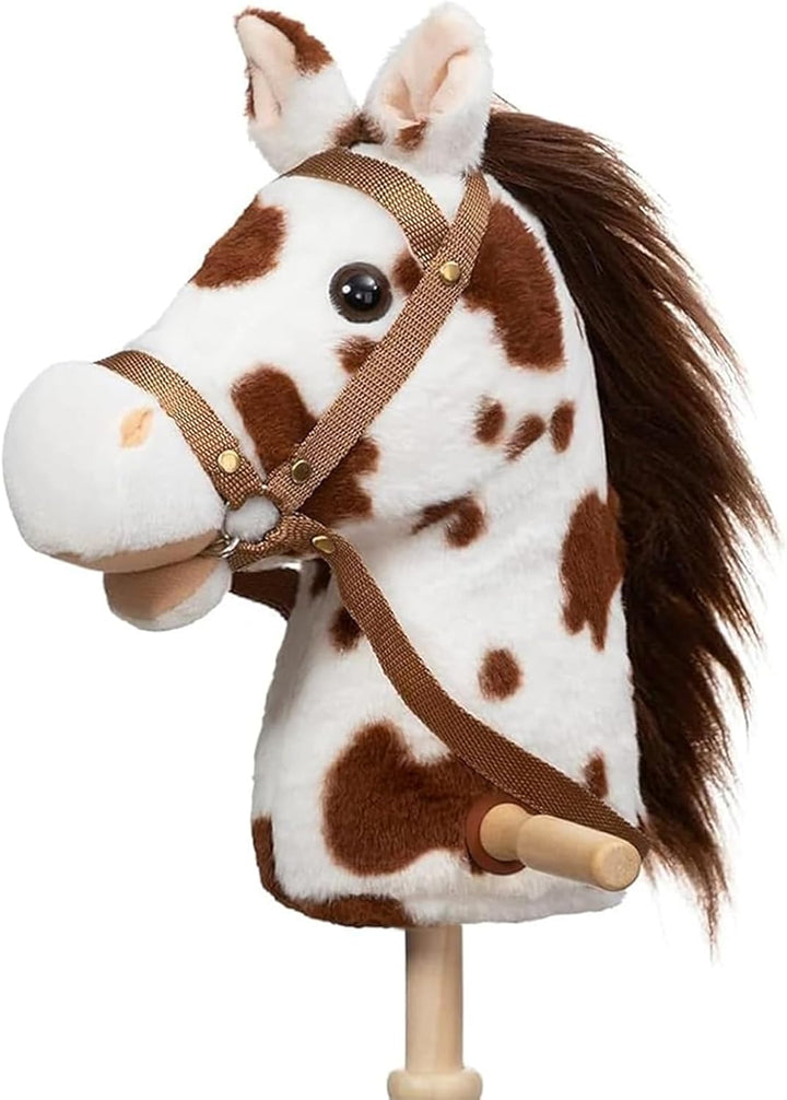Stick Horse Plush Handcrafted Hobby Horse on a Stick with Wood Wheels Real Pony Neighing and Galloping Sounds for Kids Toddlers Dark Brown 36 Inches(Aa Batteries Required)