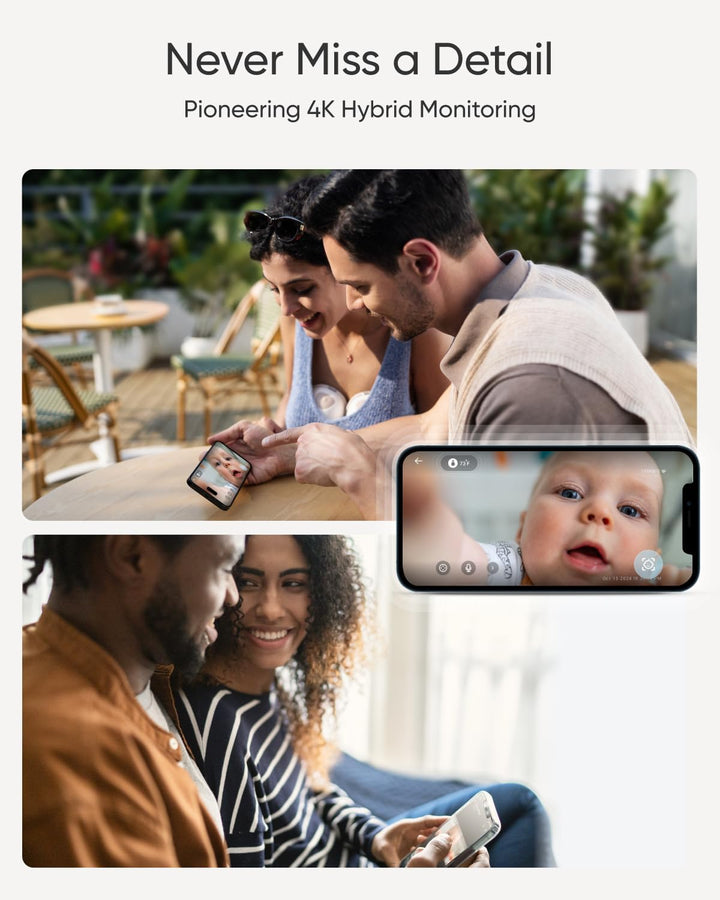 Baby Monitor E21 with 4K UHD Camera, 5'' 720P Display, 8X Zoom, Hybrid Wi-Fi and No Wi-Fi Connection, 24/7 Recording in App, Pan-Tilt, Portable Camera with Built-In Battery, ANR