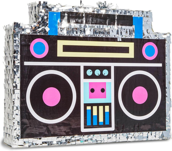 Boombox Pinata - 80S and 90S Theme Party Decorations, Hip Hop, Retro Birthday Supplies (16.5X12.8X3 In) - 90S Party Decorations - Boom Box Decor Pinata