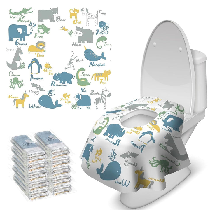 20 Pcs Toilet Seat Covers Disposable for Toddlers & Adults, Extra Large Waterproof, Portable Package for Travel, Kids Potty Training