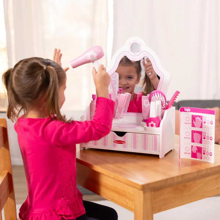 Wooden Beauty Salon Play Set with Vanity and Accessories (18 Pcs) - FSC Certified