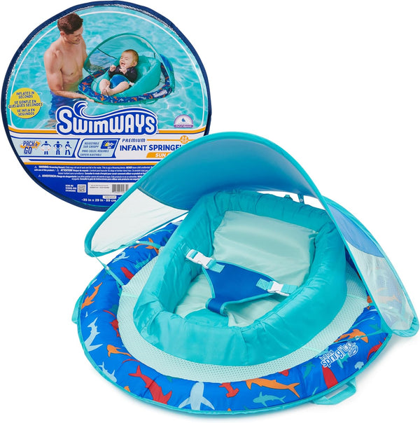 Infant Spring Float, Baby Pool Float with Canopy & UPF Protection, Swimming Pool Accessories for Kids 3-9 Months, Shark