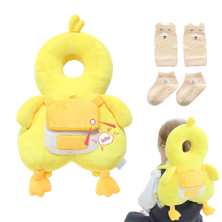 Baby Head Protector Backpack with Knee Pads | Adjustable Safety Pillow for Crawling & Walking Toddlers 6-36 Months, Breathable Infant Travel Essentials (Duck-B)