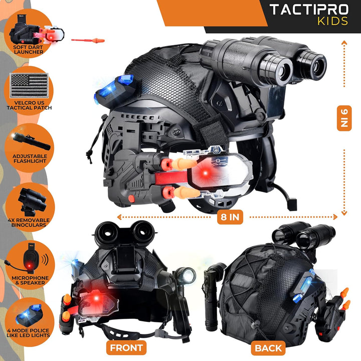 Police Kids Toy Soldier Army SWAT Helmet Commander Set. Megaphone Led Scope, Dart Toy Gun & 4X Binoculars