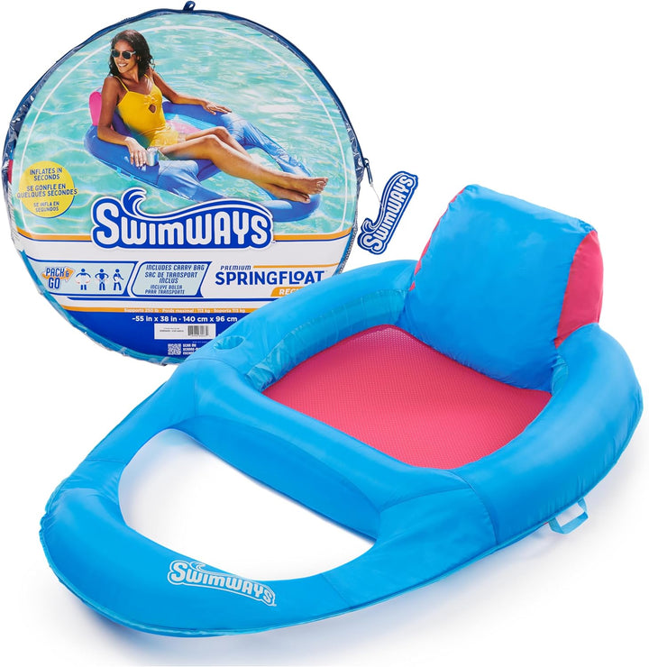 Spring Float Premium Recliner Pool Lounger, Inflatable Pool Floats Adult with Fast Inflation for Ages 15 & Up, Sky Blue