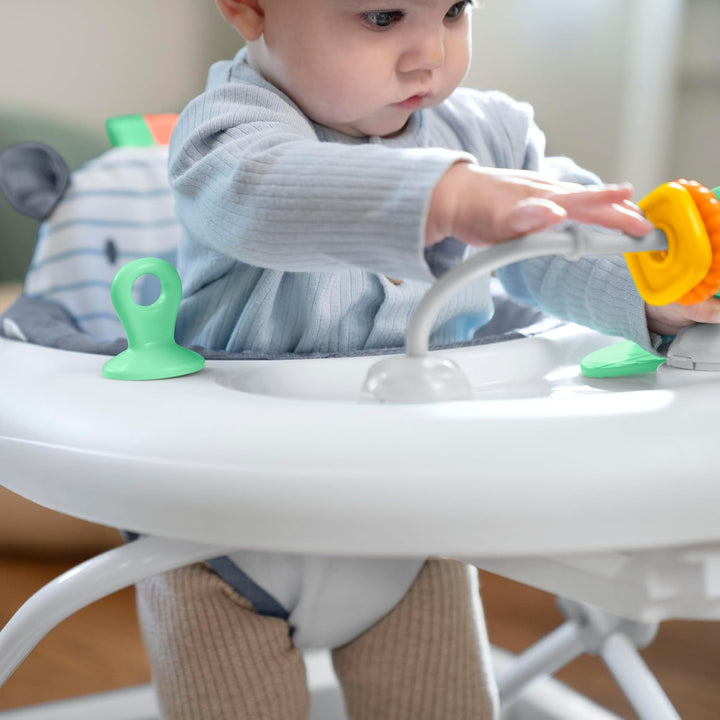 Smooth Strides Activity Baby Walker - Chambray, Developmental Walker, 3 Adjustable Heights, Toys Included, 6M-12M