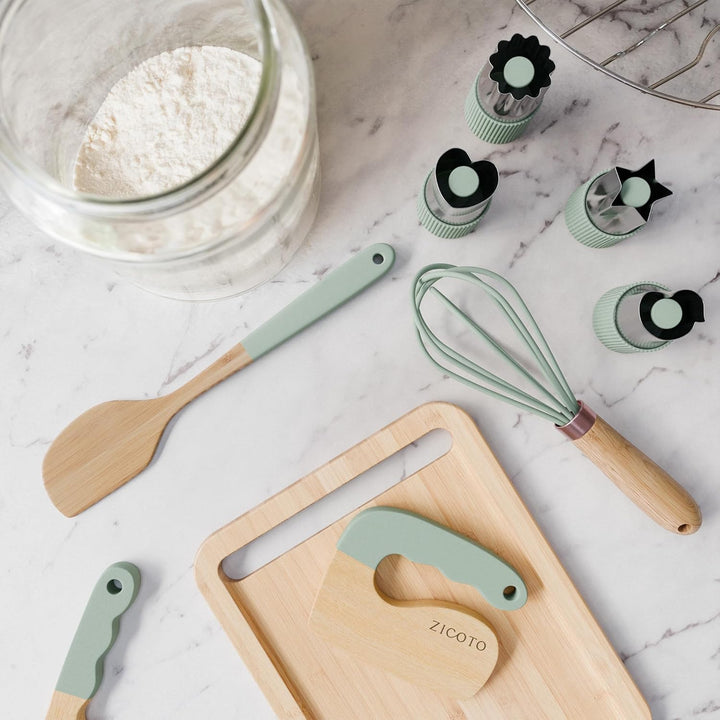 Wooden Cooking & Baking Set for Kids - Safe & Real Kitchen Tools Give Toddlers a Fun Cooking Experience - Durable Utensils Are Perfect for Gifting to Create Lasting Family Memories
