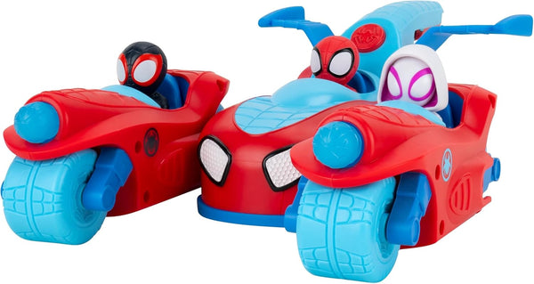 Marvel Spidey and His Amazing Friends Spidey Team Split Racer - 8.5-Inch Three-In-One Vehicle with Web Darts, Sound Effects, and Phrases