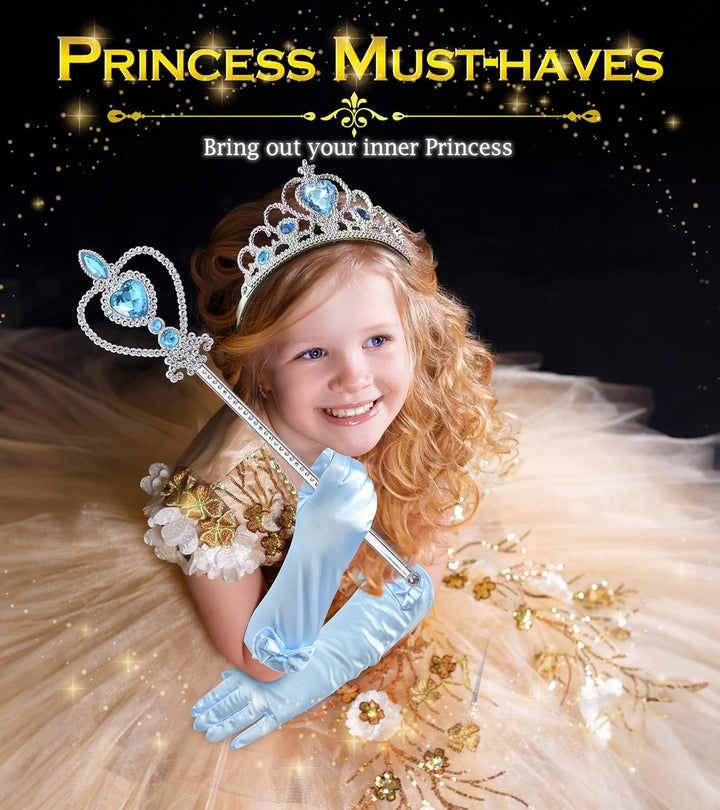 Princess Dress up Accessories Princess Crown Tiara for Little Girls, Princess Tiara Glove Wand Toy Gift for 3-6 Girl