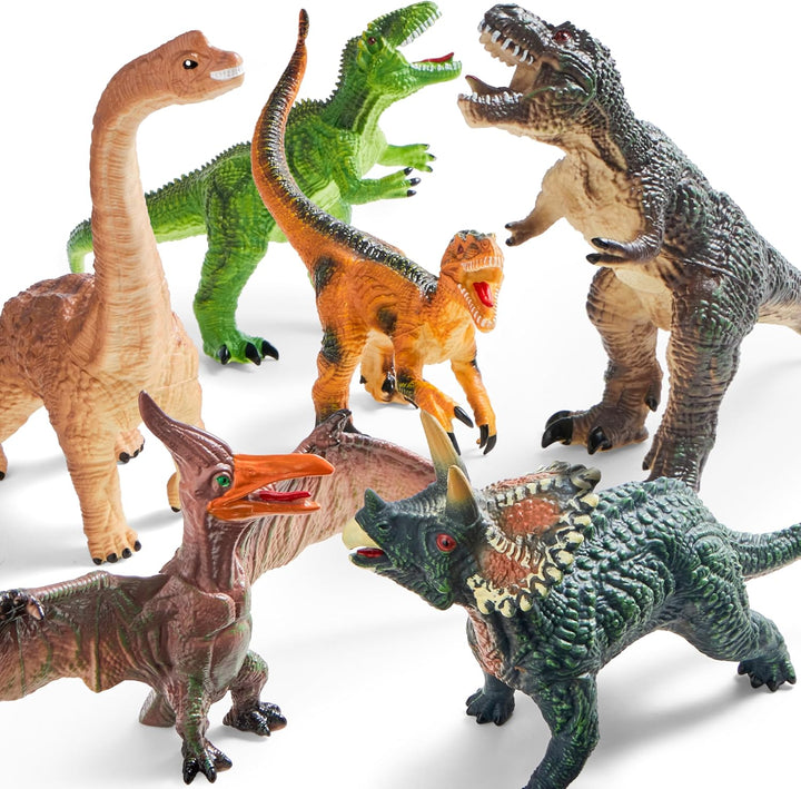 Big Dinosaur Toys for Toddlers, 6 Piece Large Soft Dinosaur Figures with an Educational Book, Jumbo Realistic Toys for Boys and Girls Gift, Kids Ages 1 2 3 4 5