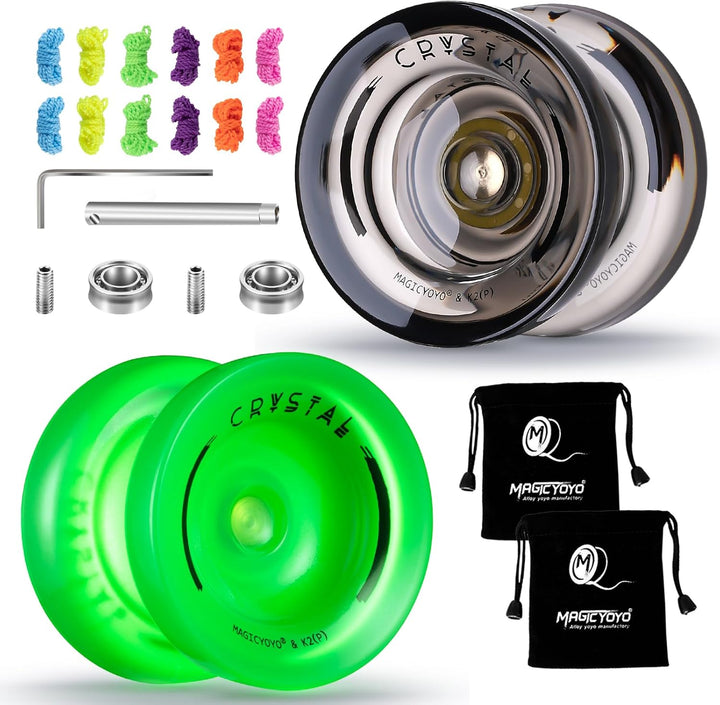 K2 Crystal Black Yoyo Professional, Responsive Yoyo for Kids Beginners with Extra Unresponsive Yo Yo Bearing, Pro Plastic Trick Yo Yo for Adults+12 Stings+Bearing Removal Tool+Storage Bag