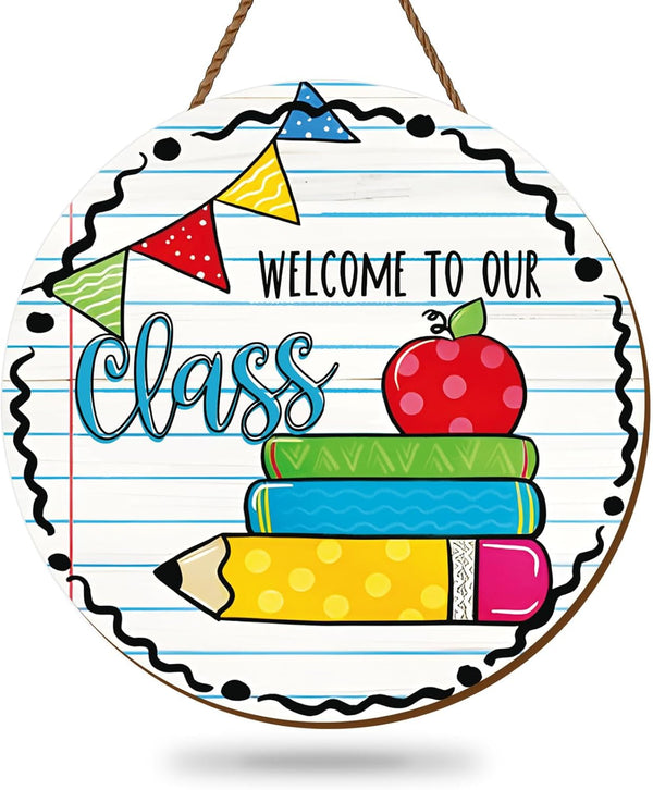 Welcome Sign for Classroom Cartoon Colorful Welcome to Our Classroom Door Sign Back to School Teacher Door Hanger Wreath for First Day of School Bulletin Board Window Wall Decor