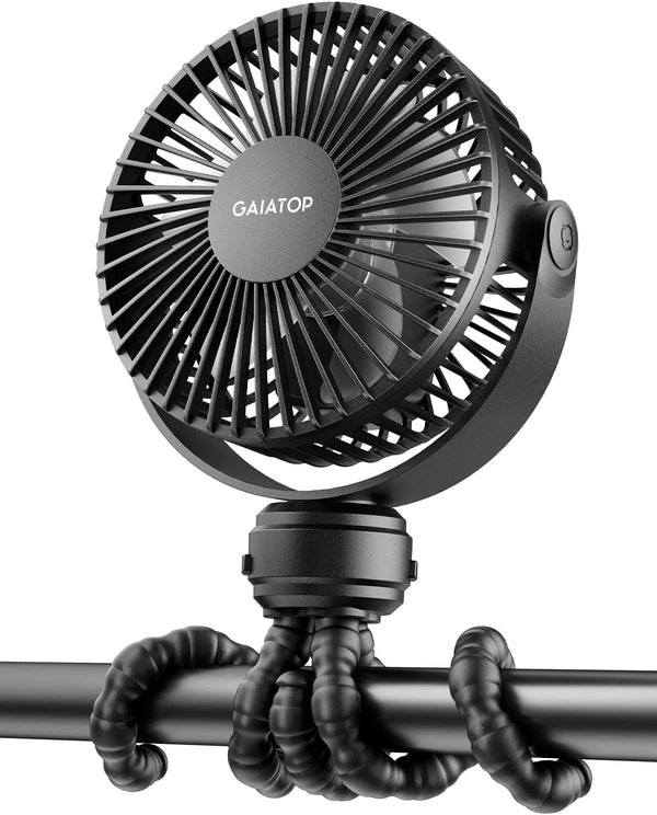 Mini Portable Stroller Fan, Battery Operated Small Clip On, Detachable 3 Speed Rechargeable, 360° Rotate Flexible Tripod Better Cooling for Car Seat Crib Treadmill Travel Black