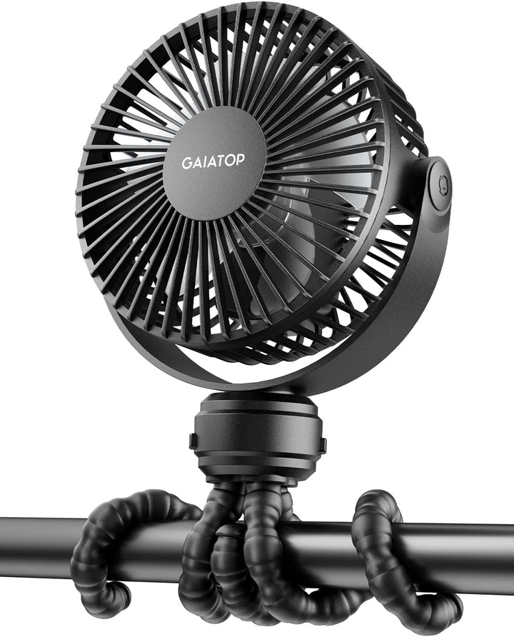 Mini Portable Stroller Fan, Battery Operated Small Clip On, Detachable 3 Speed Rechargeable, 360° Rotate Flexible Tripod Better Cooling for Car Seat Crib Treadmill Travel Black