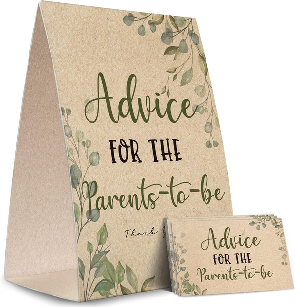 Advice for the Parents-To-Be Sign, Baby Shower Advice Game Kit (1 Standing Sign + 50 Advice Cards), Baby Showers Decorations-Npzad02