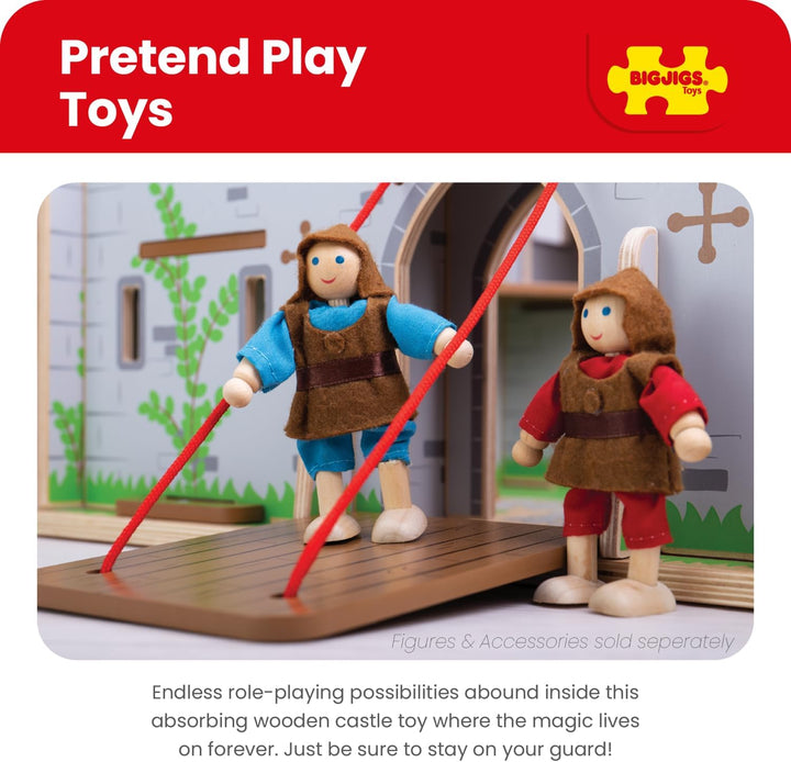 King George'S Castle Wooden Toy for Kids Age 3+ | Working Slot-Together Fort with Drawbridge, Balconies & Doors | Medieval Wood Toys for Fantasy Role Play | Educational Gift for Children