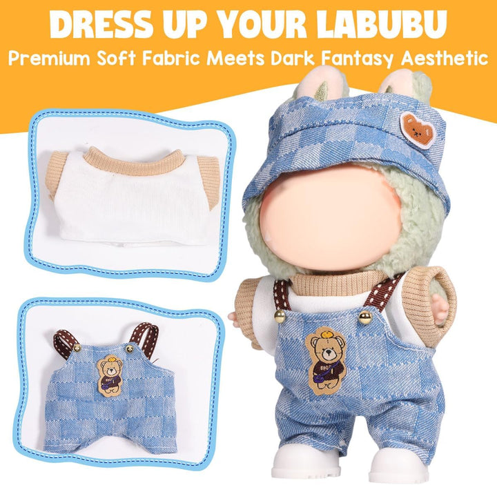 for Labubu Clothes/For Labubu Outfits,Clothes Set for 17Cm Lububu Doll,3 Piece Set Hat Clothing for LA BUBU, Boys and Girls Stylish Adorable Dolls Clothes Accessories (No Doll) (D_Style)