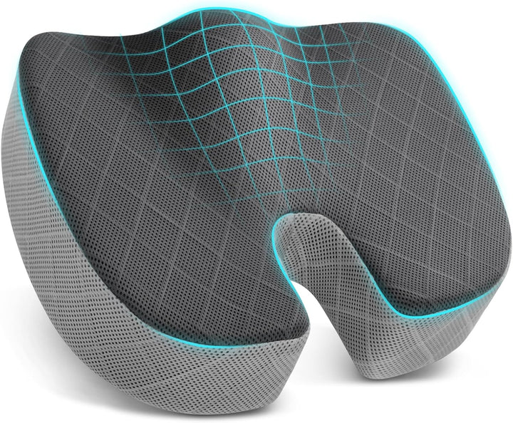Seat Cushion - Memory Foam Cushion for Office Chair, Car Seat, Airplane, Bleacher - Sciatica & Hip & Coccyx Pain Relief Desk Chair Cushion for Long Sitting Office Workers, Car Drivers