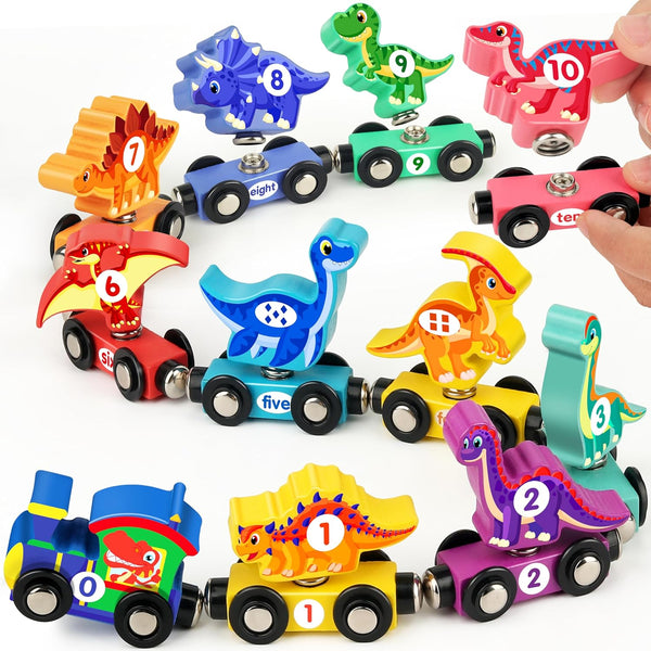 Wooden Dinosaur Train Set for Toddlers - Magnetic Dinosaur Toys and Number Train, Perfect for Toddler Activities, Birthdays, and Educational Gifts for Boys Aged 3-5,Dinosaur Easter Gift