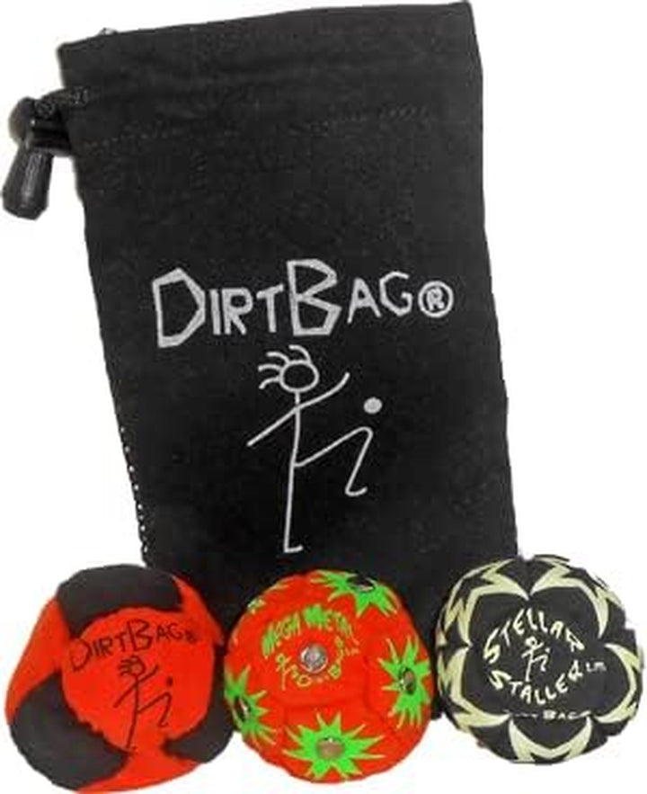 All Star Footbag 3 Pack with Pouch, 100% Handmade, Premium Quality, Bright Vivid Colors, Signature Carry Bag