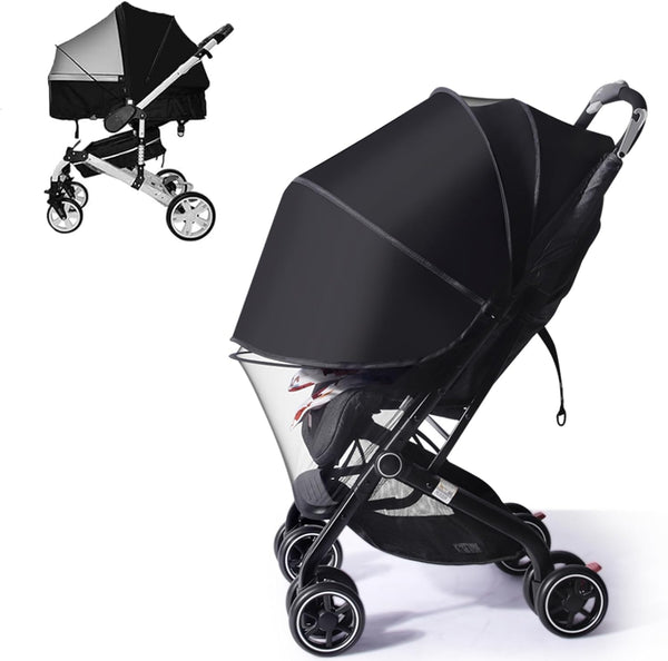UPF50+ Sunshade Stroller Cover, Universal Breathable 3D Baby Mosquito Net, 2-In-1 Stroller Sun Shade with Two-Way Zipper, UV Protection, Privacy Netting for Stroller