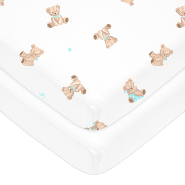 2 Pack 100% Natural Cotton Fitted Pack and Play Sheets 39" X 27" - Soft & Breathable Pack N Play Sheets for Playard & Mini Crib Mattress, White, for Boys & Girls