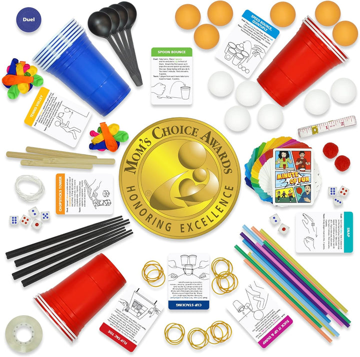 Minute of Fun Game - Minute to Win It Games for Kids, Adults, Teens, Families, Game Night, Gift for Home, Birthdays, or Travel. 2-12 Players! Original - 237 Challenges