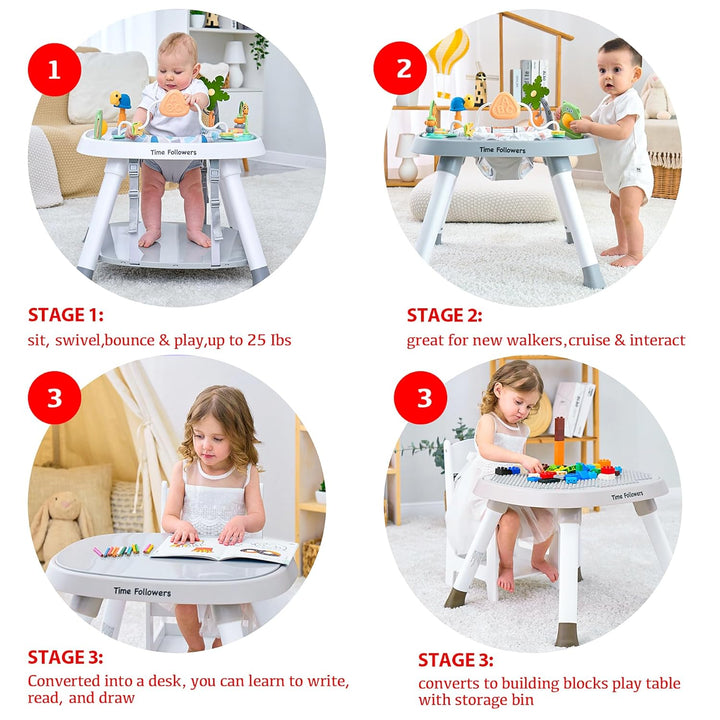 ® 4-In-1 Baby Activity Center | 3 Stage Grow Stationary Standing Toddler Play Table | Tummy Time,Exersaucer, Jumpers & Bouncers | Babies Essential for Baby Ages 6M+