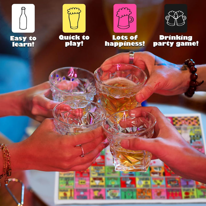 Drinking Board Game for Adults with Non-Slip Rubber Mat, Interactive Drinking Party Games for Game Night, Bachelorette, Girls Night, Birthday, Couples, Family Game Night, 2-8 Players Age 21+