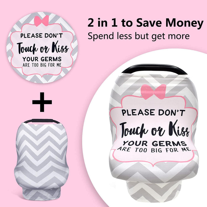 No Touch Sign Car Seat Cover for Babies, Mom Nursing Covers Breastfeeding Scarf, Multi Use Infant Carseat Canopy for Newborn Carrier/Stroller/Shopping Cart, Baby Shower Gifts for Boy Girl