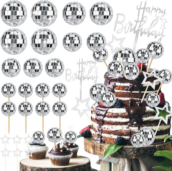 36 Pcs Disco Ball Cake Toppers Happy Birthday Cake Topper 1970S Disco Ball Cake Picks Disco 70S Party Decorations Disco Party Decorations