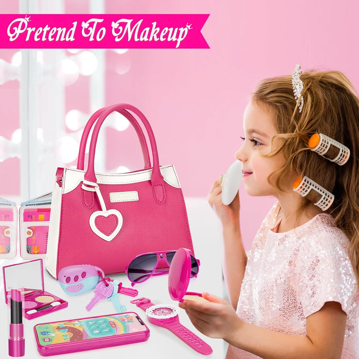 Play Purse for Little Girl, Pretend Princess Play Girls Toys for 3 4 5 6 7 8 Year Old, Toddler Purse with Accessories, Kids Toy Purse Birthday for Girls Ages 3-5 4-5 6-8