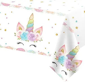 1PCS Unicorns Party Tablecloths for Birthday Decoration, Plastic Disposable Rectangle Table Covers for Kids Girls Birthday Baby Shower Party Supplies, 54" X 108"