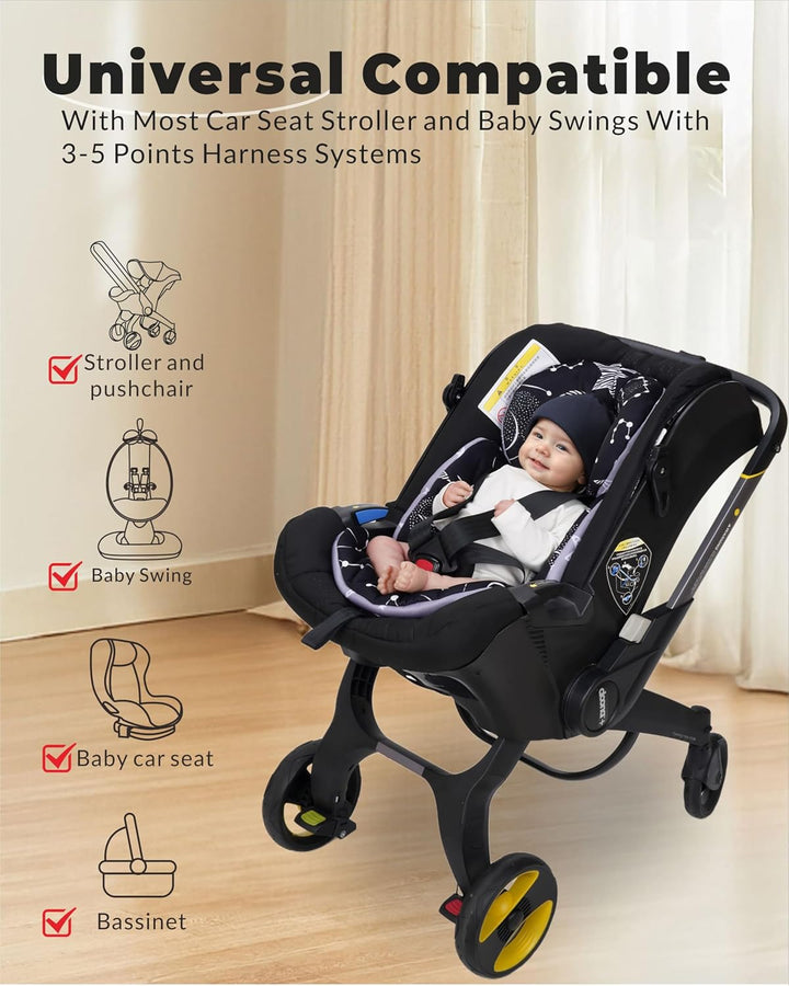 Infant Car Seat Insert with Extra Cushion for Preemie to Toddler, Reversible Newborn Carseat Insert Head Support, Fits for Stroller, Baby Swing, Rocker, Bassinets, Bouncer (Black Star)
